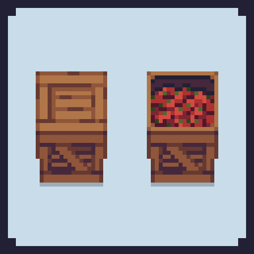 pixel art de una caja con manzanas
